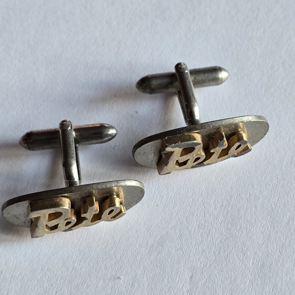Vintage Pete cuff links name jewelry Peter gold silver tone cufflinks - Picture 9 of 10